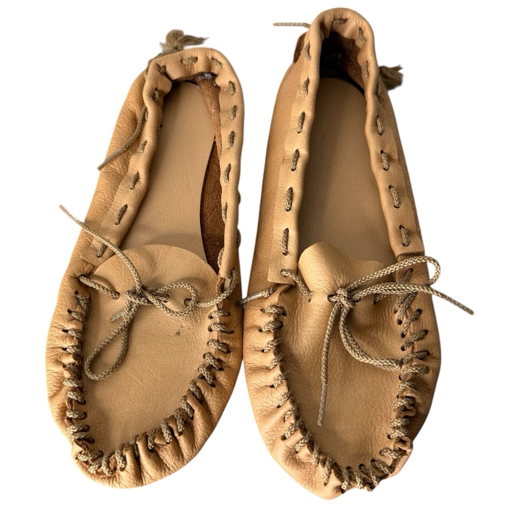 Tan Leather Moccasin Slippers Handmade Imperfect Size 8.5/9